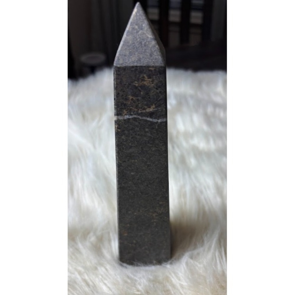 Vintage Marble Obelisk 8" Gray Gold Stone Sculpture Pakistan Luxe Decor Art